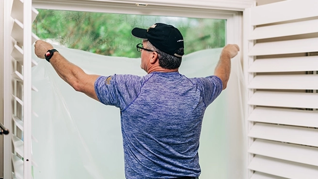 Window Genie professional explaining options to a cutomer inside her home.